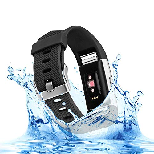Silicone Adjustable Replacement Bands for Fitbit Charge 2 - Black Large