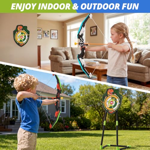 Kids LED Bow and Arrow Set with Dinosaur Target - 2 Pack