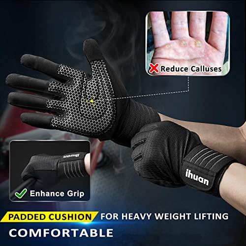 Full Finger Workout Gloves for Men - Weight Lifting, Black, Large