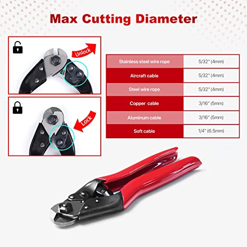 Bike Cable Cutter, Heavy Duty Stainless Steel Cable Cutter, Wire Rope for Deck Stair Railing Strong Thick Seal Metal Fencing Bicycle Bike Brake Cutter With 10 Pcs Ferules CR12, CT1