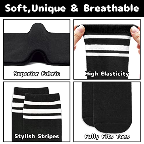 Kids Knee-High Soccer Socks with Stripes - Black/White, 3-6 Years