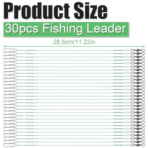 30pcs Stainless Steel Fishing Leaders - 11.22 Inch, Saltwater & Freshwater