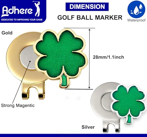 Personalized Golf Ball Markers with Magnetic Hat Clips - Gold+Silver Four-Leaf Clover