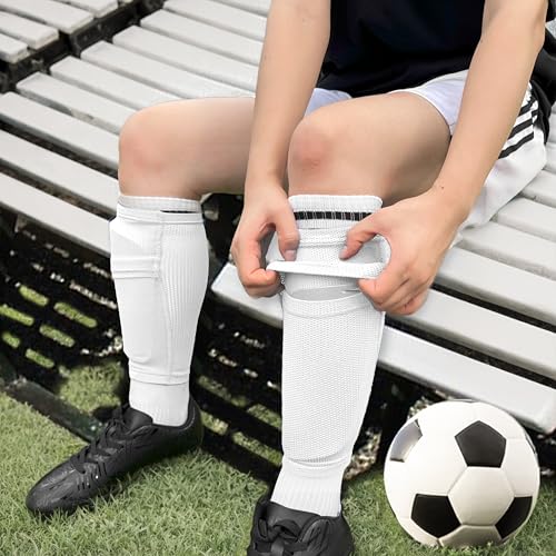 Kids Youth Soccer Shin Guard Sleeves for Ages 3‑15, 2 Pairs