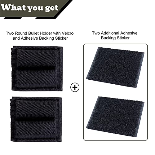 2-Round Ammo Holder - Nylon Elastic Loops for Quick Reloading - Black - Pack of 2