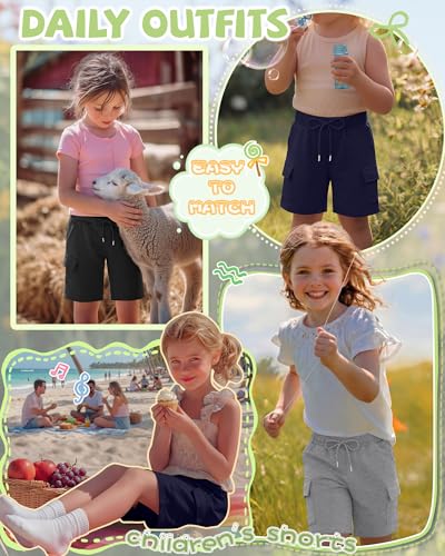 JoyMotion Girls' Cargo Bermuda Shorts 3-Pack for Ages 13-14 - Navy Blue, Gray, Black
