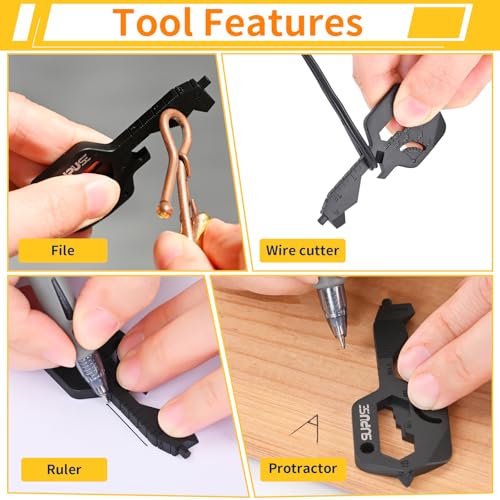 20 In 1 Multitool Pocket Tool, Gift for Boyfriend Him Husband Men, EDC Gadgets with Bottle Opener, Screwdriver, Hex Wrench - Unique Mini Utility Key Shaped Pocket Tool, Black, 1 Pack