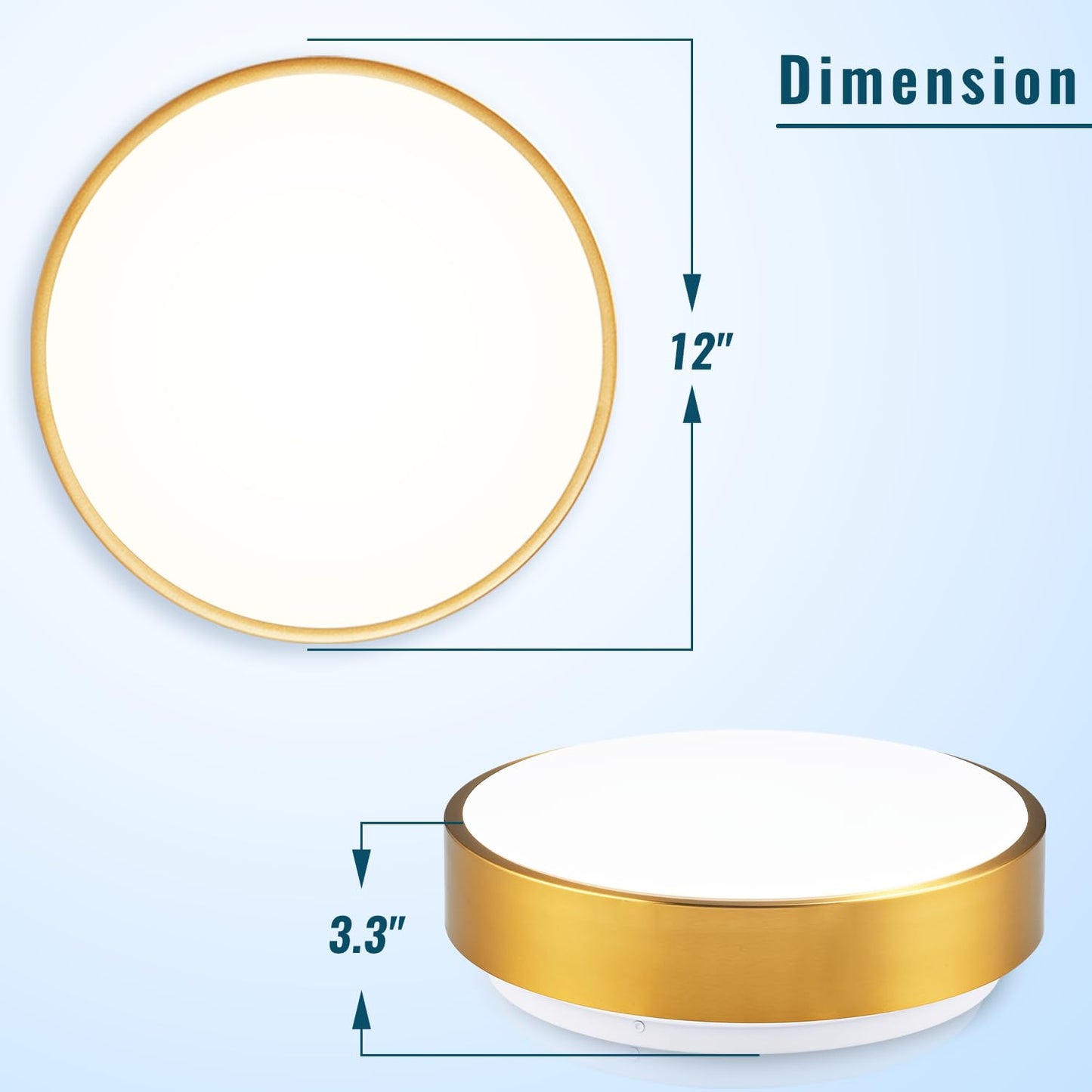 Wheatronic Gold Ceiling Light Flush Mount, LED Light Fixture 24W, Round Dimmable Flush Mount 5CCT for Bathroom, Living Room, Bedroom