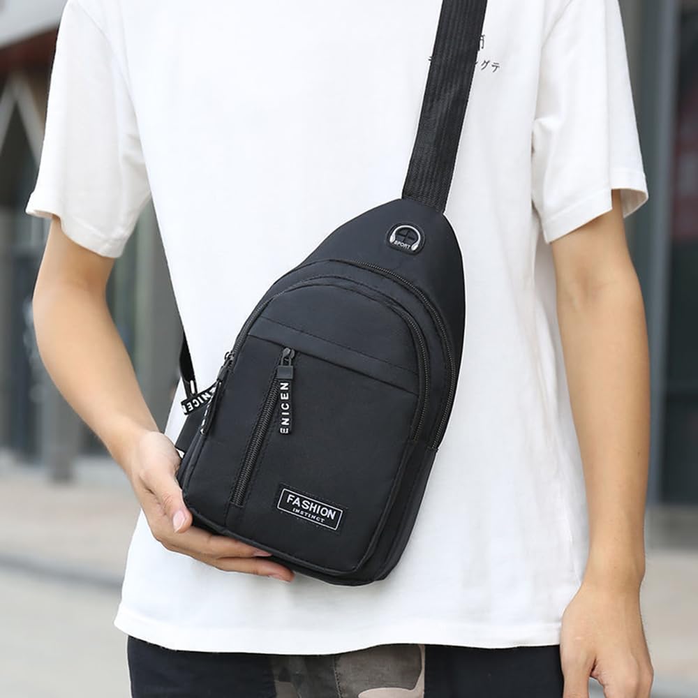 Brymthy Sling Backpacks Chest Shoulder Crossbody Purse Surper Light Handbag for Travel Running Cycling for Men (Black 1)