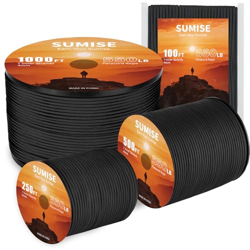550 Paracord Rope - 4mm, 100FT, 7 Strand Nylon - Black