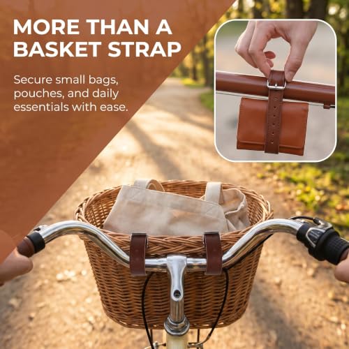 Abaodam 1 Pair PU Leather Bike Basket Straps Replacement for Front Bicycle Basket