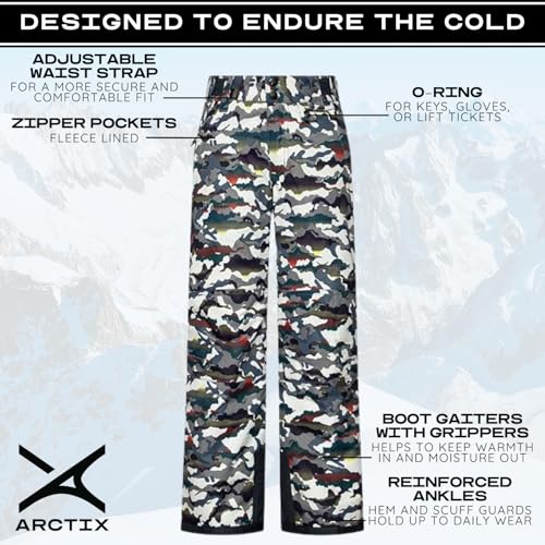 Arctix Kids Snow Pants White Multi Camo Small Reinforced Knees & Seat