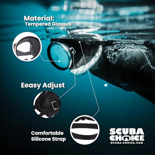 Scuba Choice Black Oval Snorkel Mask with Tempered Glass—Adult Swim Goggle, Spearfishing & Freediving