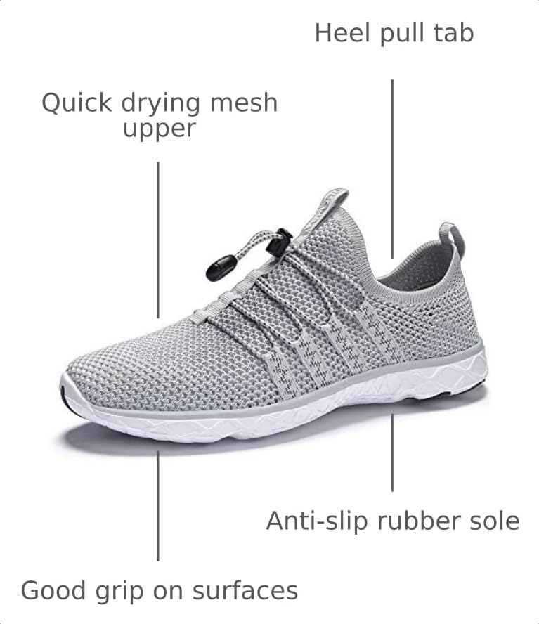 Men's Quick Drying Water Shoes - Lightweight Aqua Walk Shoes 10.5 - Light Grey
