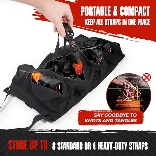 TorkStrap TorkBag | Tie Down Strap Organizing Bag - Stores up to 8 Cargo Straps - No More Tangled Straps - Heavy Duty Canvas Bag for Tiedowns, Ratchet Straps and/or Bungees - Lightweight and Portable