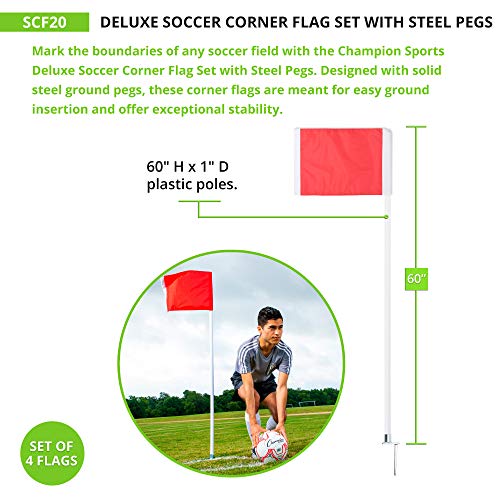 Soccer Corner Flags Set of 4 - 60" Poles with Red Rectangle Flags