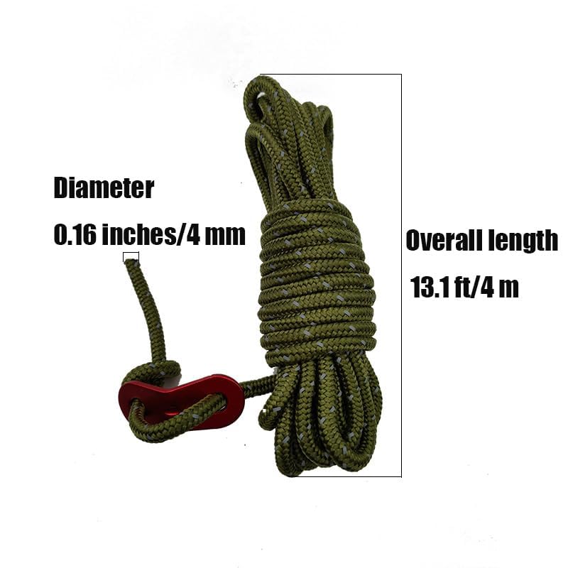 Camping Rope Set - 4mm Reflective Guy Lines with Adjuster - Black
