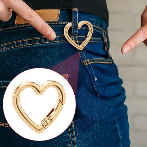 4 PCS Heart Carabiner Clips - Gold Zinc Alloy Key Ring Hooks