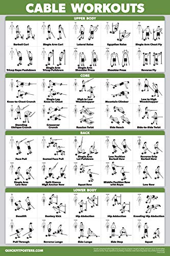 Cable Machine Workout Poster - Laminated Exercise Chart, 18" x 24"
