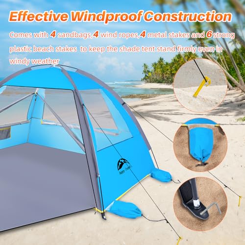 Happy Travel Sky Blue 3-Person Beach Tent with UPF 50+ UV Protection & Ventilation