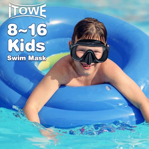 Kids Swim Goggles Mask with Nose Cover - Black L (8-16)
