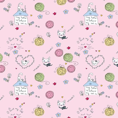 Cute Cat Pink Wallpaper Removable Vinyl Self-Adhesive Sticky Contact Paper for Kids Room Waterproof Wallpaper Perfect Baby Girl Bedroom Boys Room Girly Dollhouse Fun Decoration 17.7"x70.8"