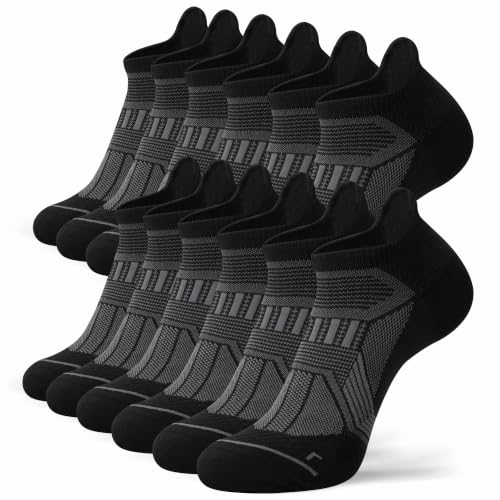 Hylaea Compression Ankle Socks for Running - Large Black 6 Pairs, Moisture Wicking Athletic Socks