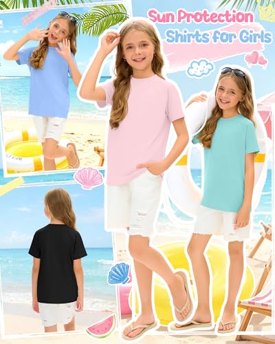 Girls UPF 50+ Rash Guard Swim Shirts - 4 Pack (11-12 Years)