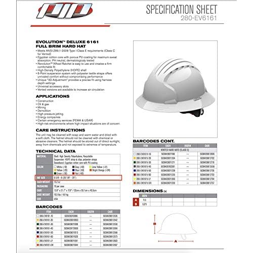 Evolution Deluxe 6161 280-EV6161-10V Full Brim Hard Hat with HDPE Shell, 6-Point Polyester Suspension and Wheel Ratchet Adjustment Vented, White