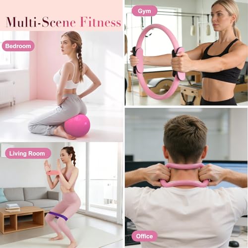15-Piece Pilates Kit with Resistance Bands, Ring & Ball - Home Workout Equipment for Full Body Toning