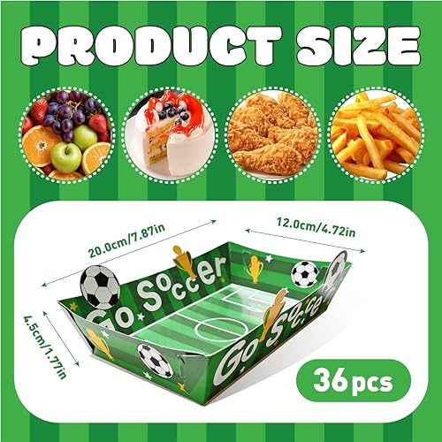 Soccer Plates Set - 36 Pack Eco-Friendly Disposable Trays - Green