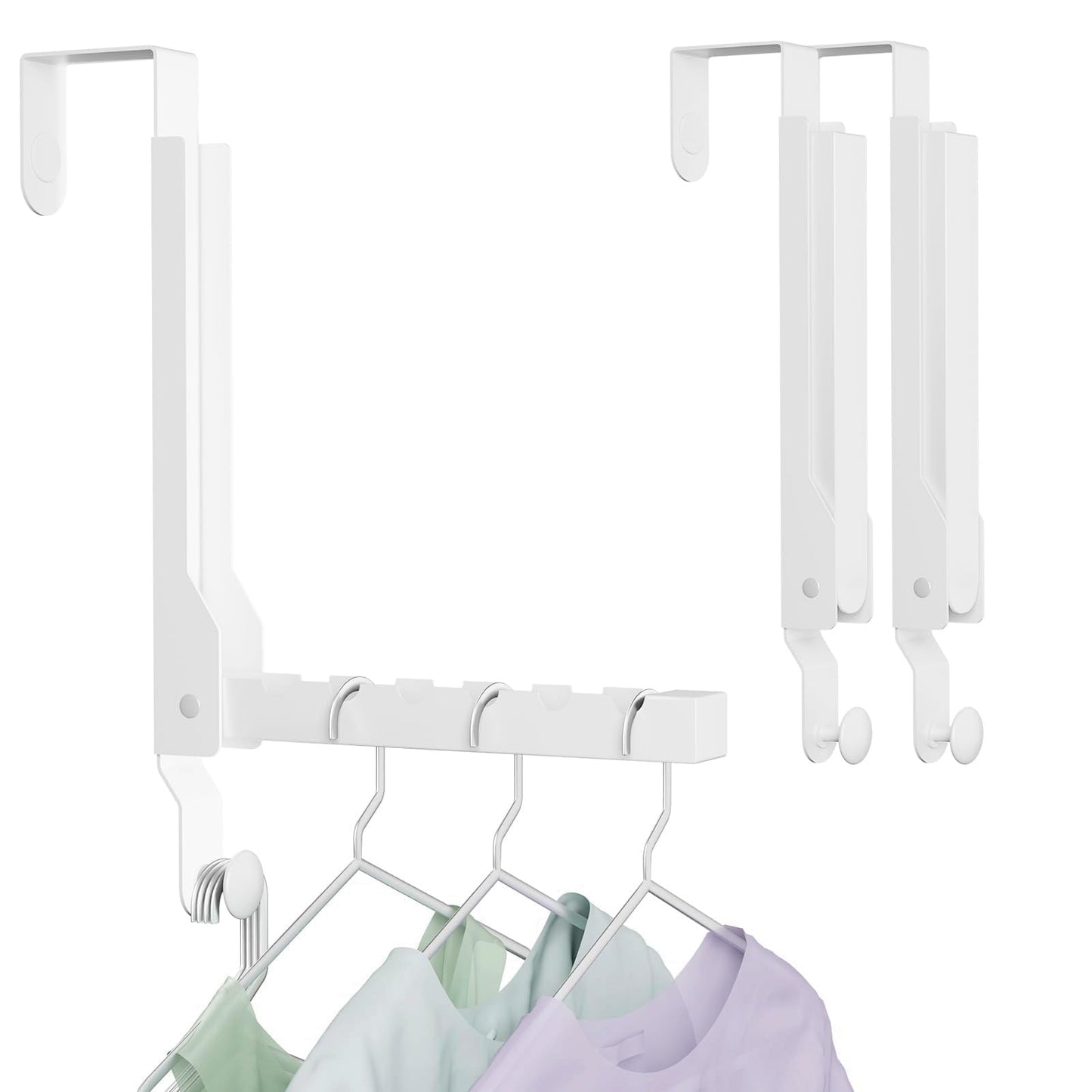 2 Packs Over The Door Clothes Hanger, Foldable Heavy Duty Small Drying Rack Clothing, Space Saving Over Door Hanger Collapsible Coat Towel Racks for Laundry Bathroom Travel Storage (2Pack, White)