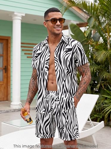 Mens Hawaiian Print Shirts & Shorts Sets 2-Piece Summer Outfit M-4XL