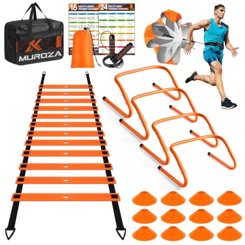 20ft Agility Ladder Training Set with Hurdles, Cones & Parachute