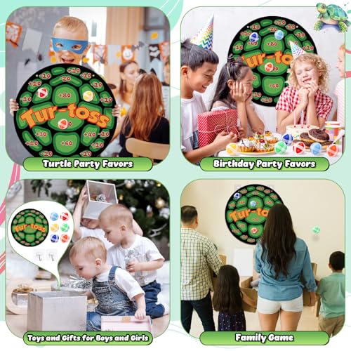 Poen Turtle Toss Party Game Set - Foldable Dart Board with 18 Sticky Balls