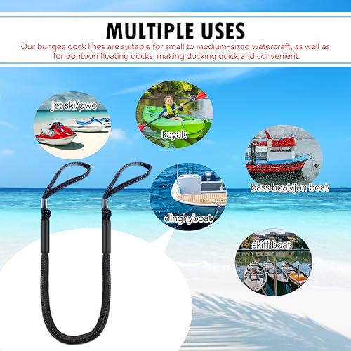 Heavy-Duty Bungee Dock Lines - 4 Feet, Set of 2, Black