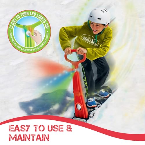 Geospace Kids Snow Scooter – Foldable Ski Sooter Snowboard with LED Lights (Ages 8+), Multi-Purpose Sled in Assorted Colors