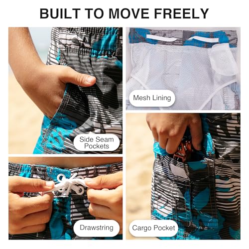 Boys' Quick Dry UPF 50+ Beach Swim Trunks - Paradise Charcoal