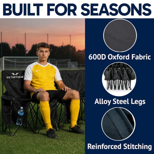 6-Seat Folding Soccer Bench - Portable Team Seating with Pockets