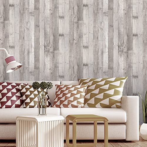 Vinyl Wallpaper Peel and Stick Wood Adhesive Paper Removable Distressed Light Grey Shiplap Self Adhesive Stick on Faux Reclaimed Wood Planks Wall Paper Roll Barnwood Contact Paper Roll 118in