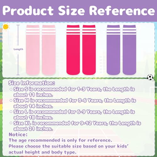 Toddler Soccer & Baseball Socks - 3 Pack for Ages 3-6 - Purple, White & Pink, White & Rose