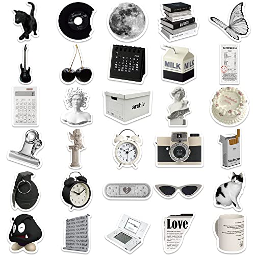 61Pcs Aesthetic Black and White Vinyl Stickers - Waterproof Laptop Decals