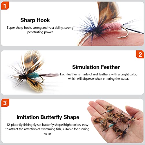 Handcrafted Fly Fishing Kit - 12pcs Realistic Lures