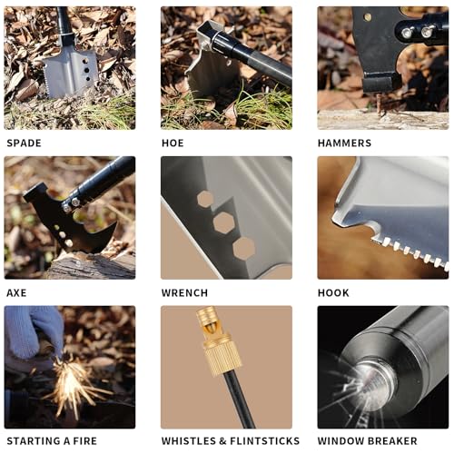 NIPURA Axe+Shovel Set Camping Foldable Digging Shovel MultiTool Steel Tactical Kit