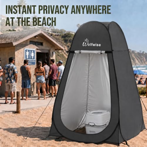 WolfWise Pop Up Shower Tent for Camping, Compact & Lightweight, Silver-Black, 6'3" Height