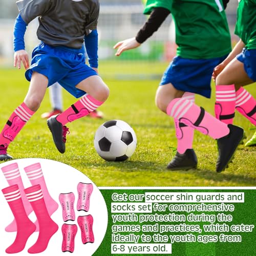 Kids Soccer Shin Guards & Socks Set Pink Small - Youth Soccer Protective Gear