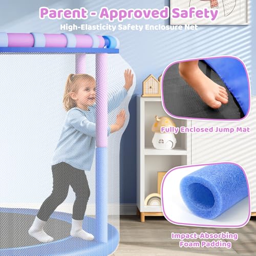 55" Indoor Outdoor Trampoline for Kids with Enclosure - Blue