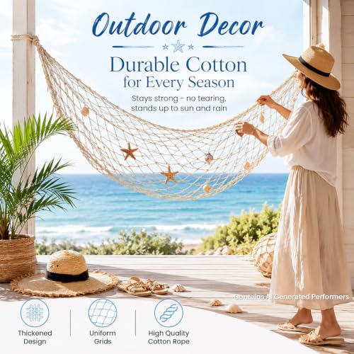 Large Decorative Fishing Net - 2x1.5m Beige Party Decor