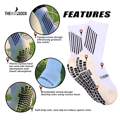 Grip Socks for Soccer & Trampoline - Anti-Slip Performance Socks, White, One Size - 4-Pack