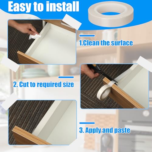 0.59" x 32.81ft 2 Rolls Low Friction Tape, PTFE Tapes Drawer Slide Tape Abrasion Resistance Anti Squeak Tape Surface Protection for Wood, Cabinet, Curtain, Furniture (White)